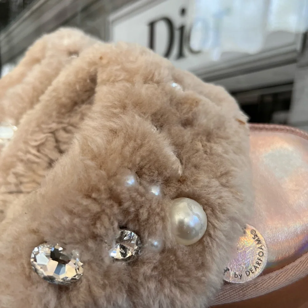 Fireside Ballina Genuine Sterling Platform Pearl Embellished Slippers - Picture 7 of 11